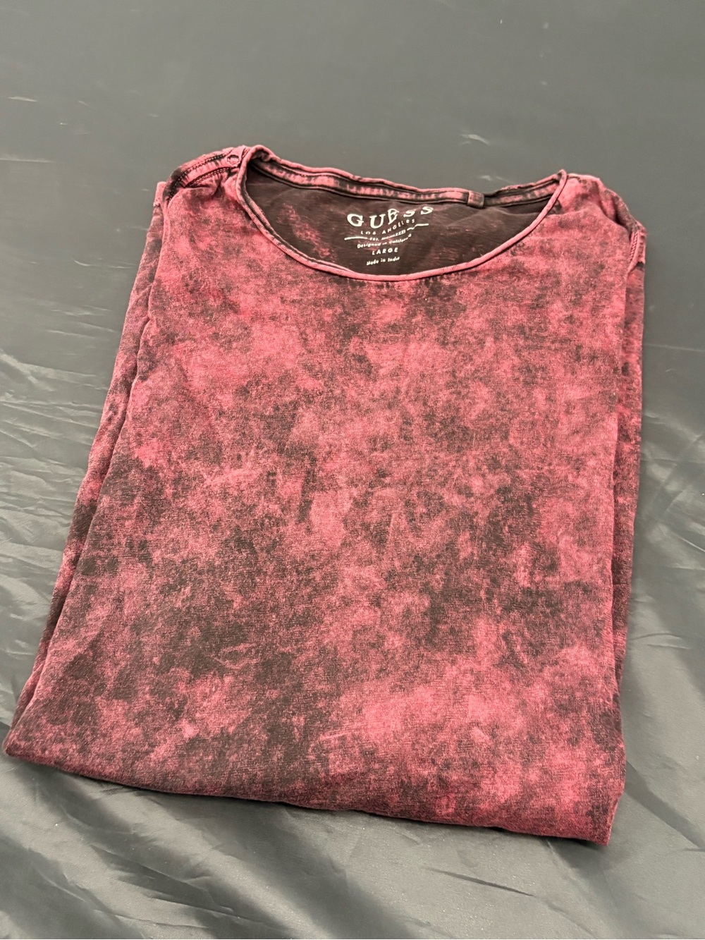 Guess Men’s Burgundy Mineral Wash Crew Neck Shirt